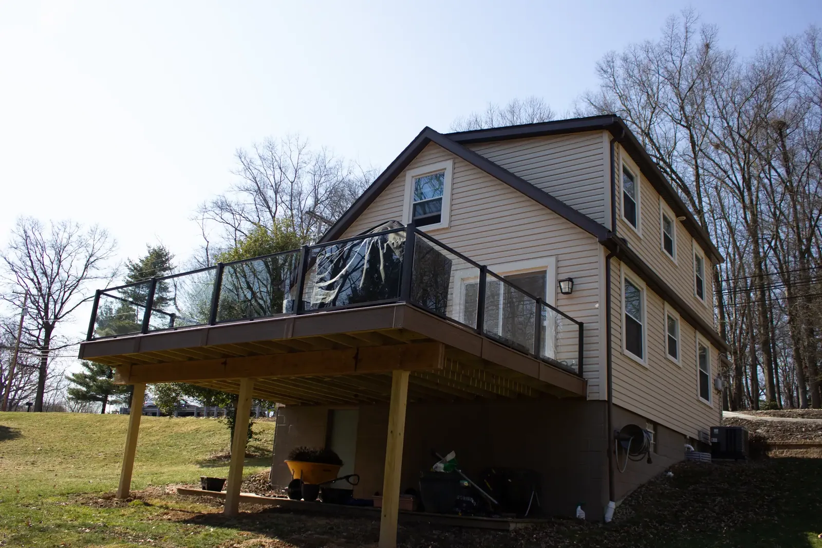 Glass railing deck built by Oasis Custom Decks